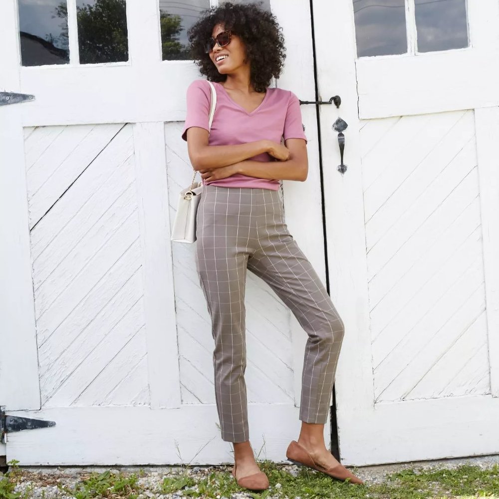 Women's Plaid High-Rise Skinny Ankle Pants 14